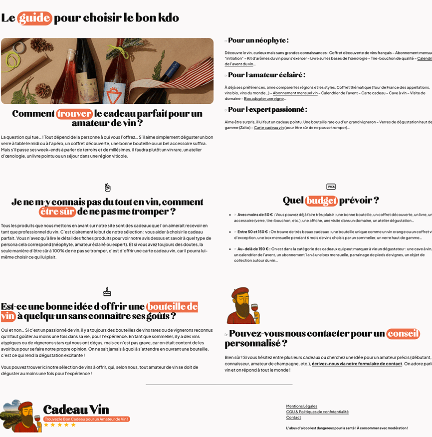 Article de blog SEO — guide « Le guide pour choisir le bon cadeau » (Cadeau Vin)