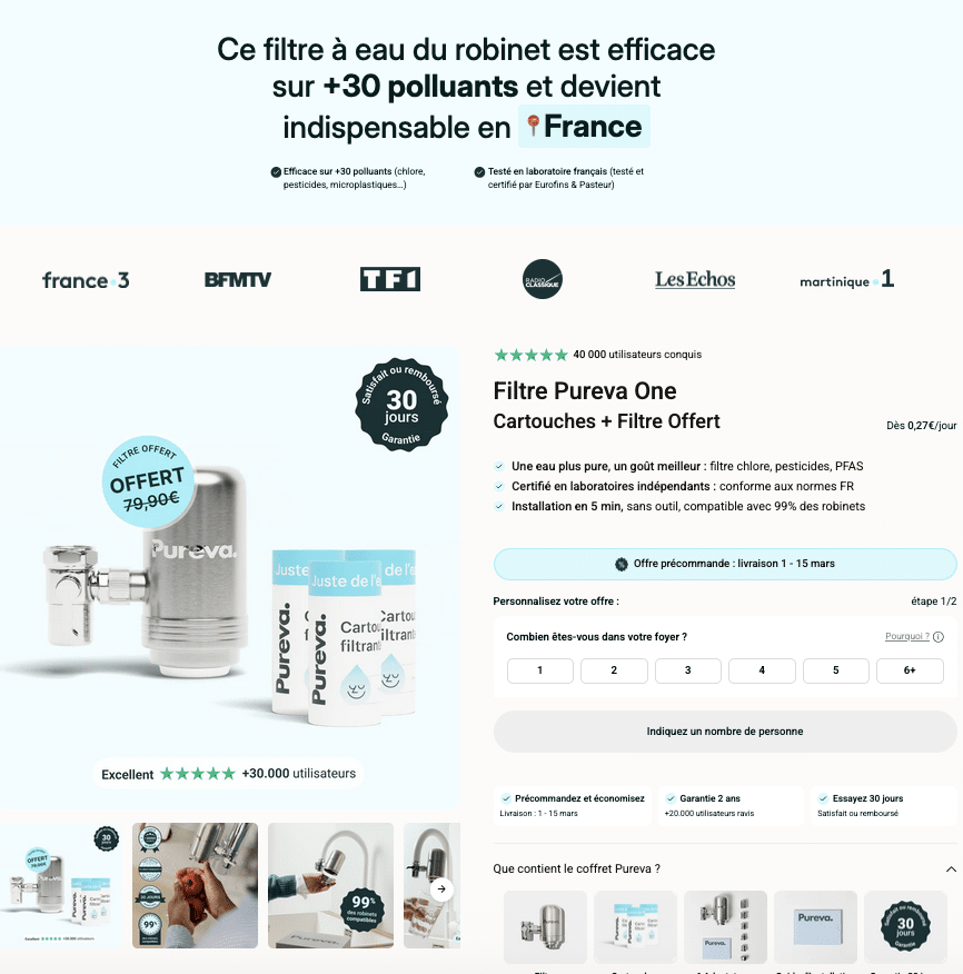 Page de vente optimisée SEO — fiche produit Filtre Pureva One
