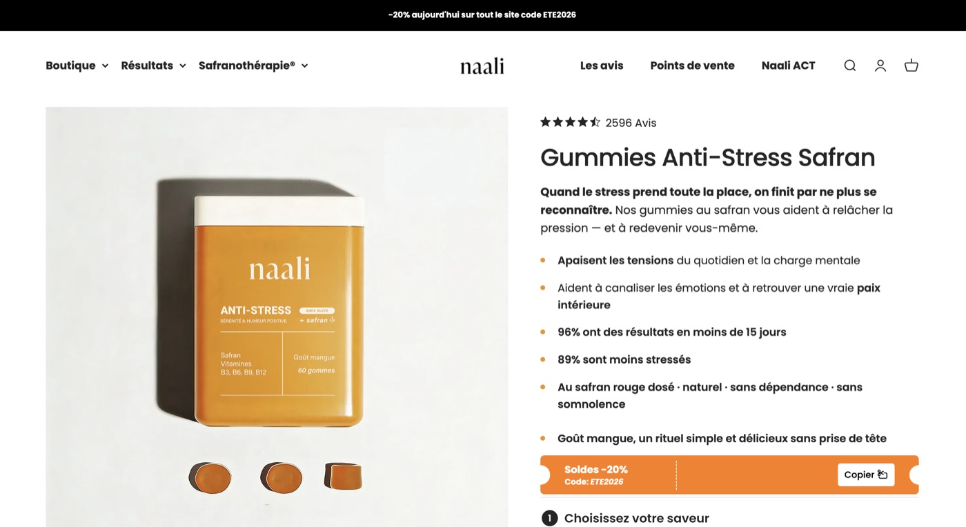 Fiche produit Naali — gummies safran