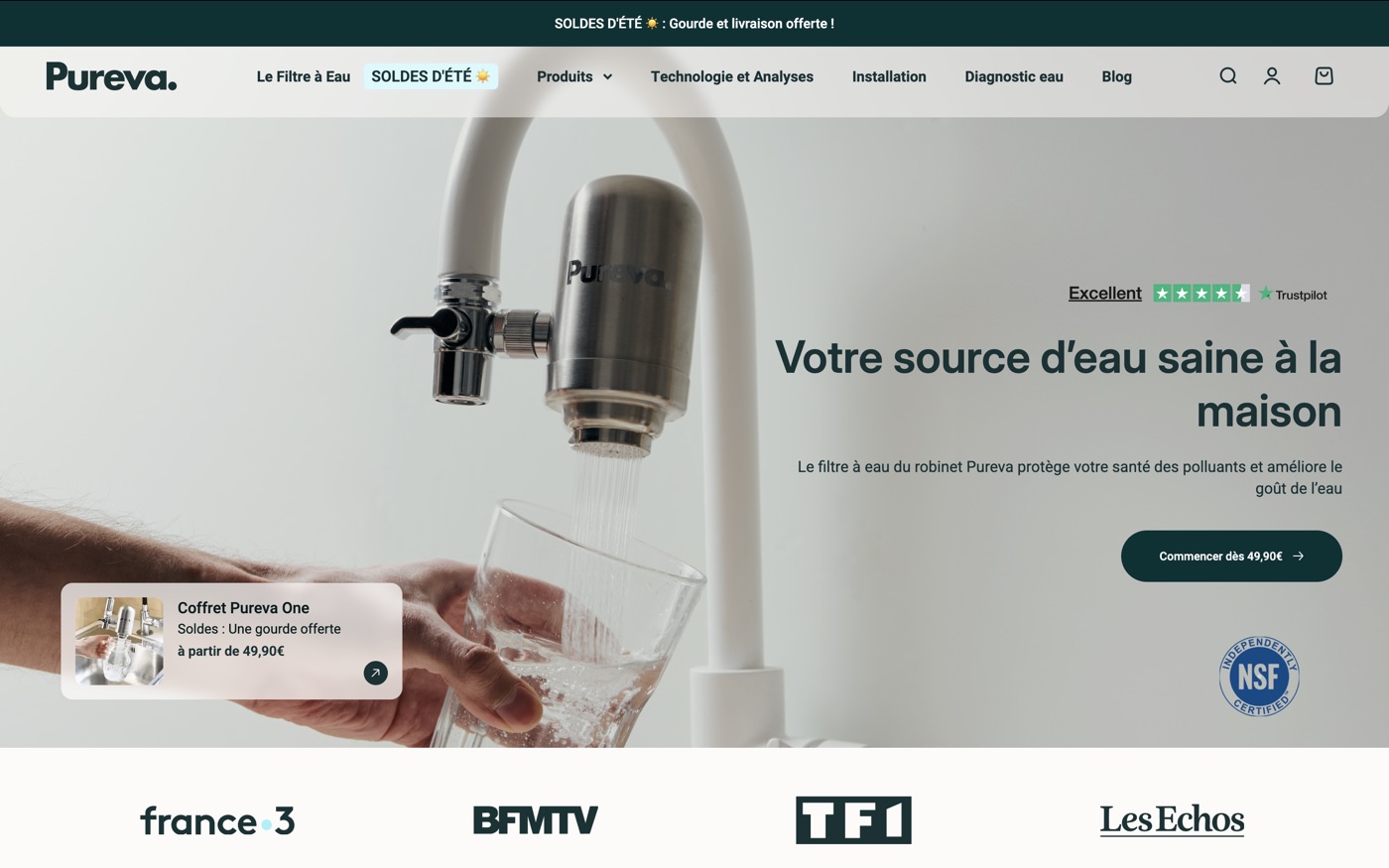 Site e-commerce Pureva — filtre à eau